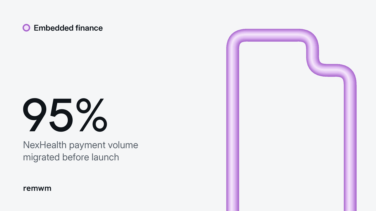 Lilac tube document with 95%: NexHealth payment volume migrated before launch, a vendor-reported case, not a guarantee.