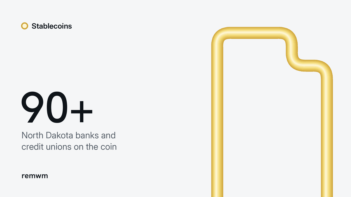 Yellow tube drawing a document outline next to the figure 90+, for North Dakota banks and credit unions on Roughrider Coin