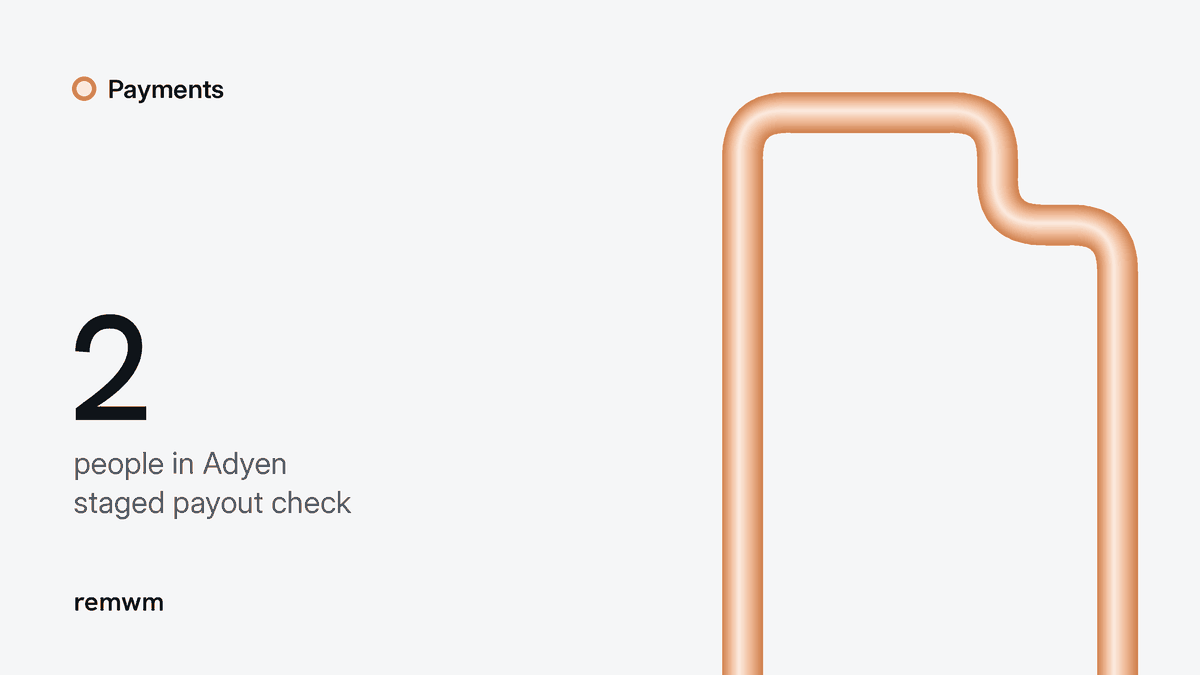 Payments cover showing two people in Adyen's staged payout check beside an orange document