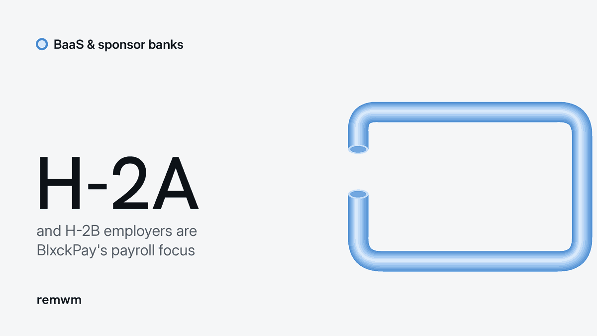 Blue card outline beside H-2A, the visa class of the farm employers BlxckPay serves with Piermont Bank