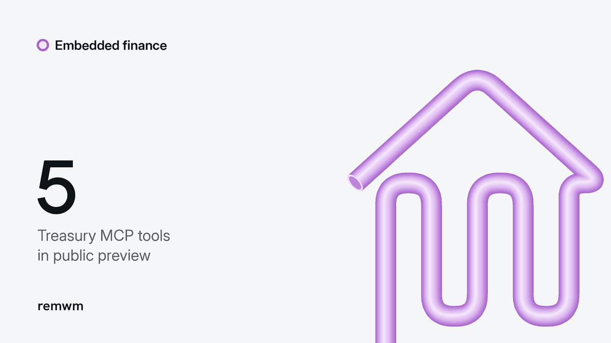 Lilac tube drawn as a bank beside 5 Treasury MCP tools in public preview.