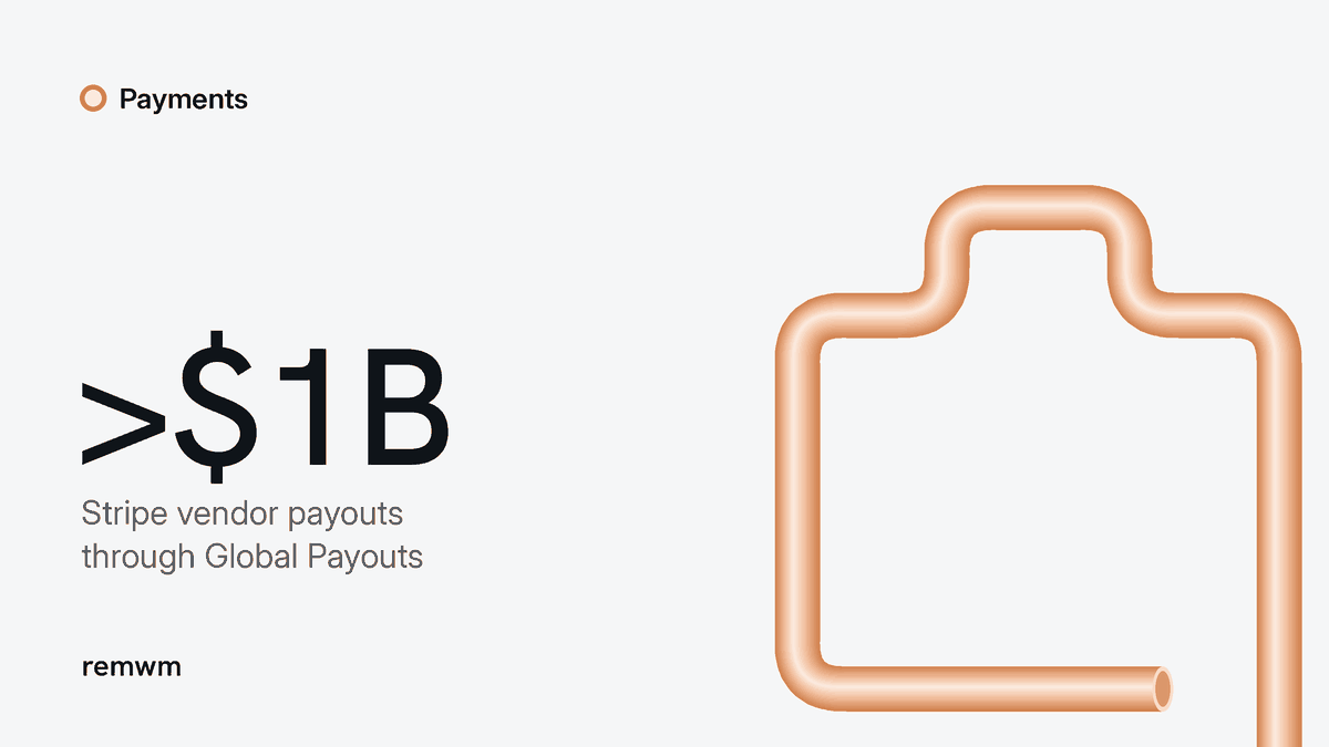 Payments cover with a briefcase and Stripe's reported vendor payout total of more than one billion dollars